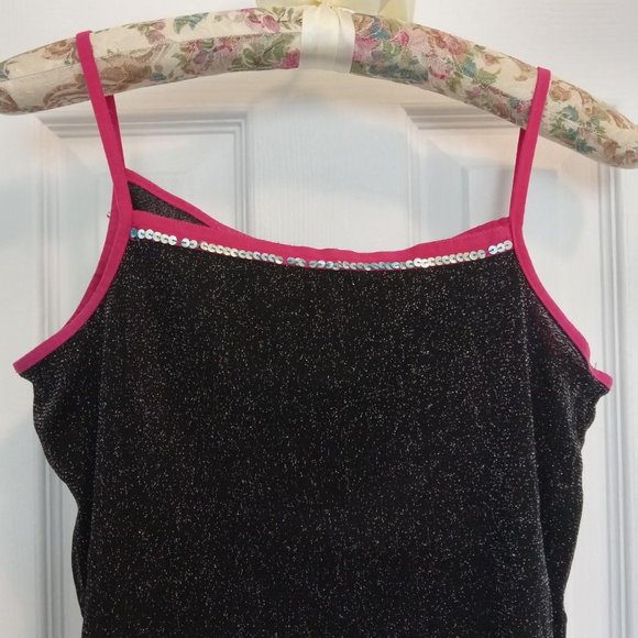 Sparkly black cami top with pink details and sequins - Picture 2 of 4